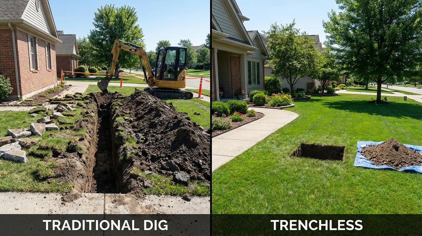 Trenchless sewer repair with minimal yard damage versus traditional excavation in Glendora, NJ
